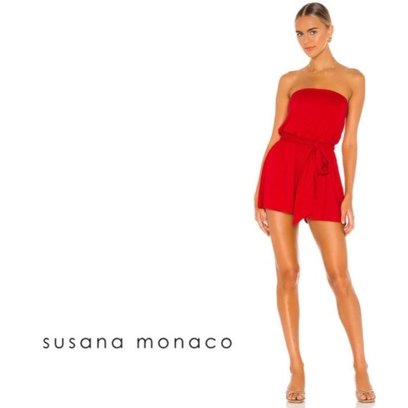 NWT SUSANA MONACO Red Blouson Strapless Romper XS - Picture 2 of 6